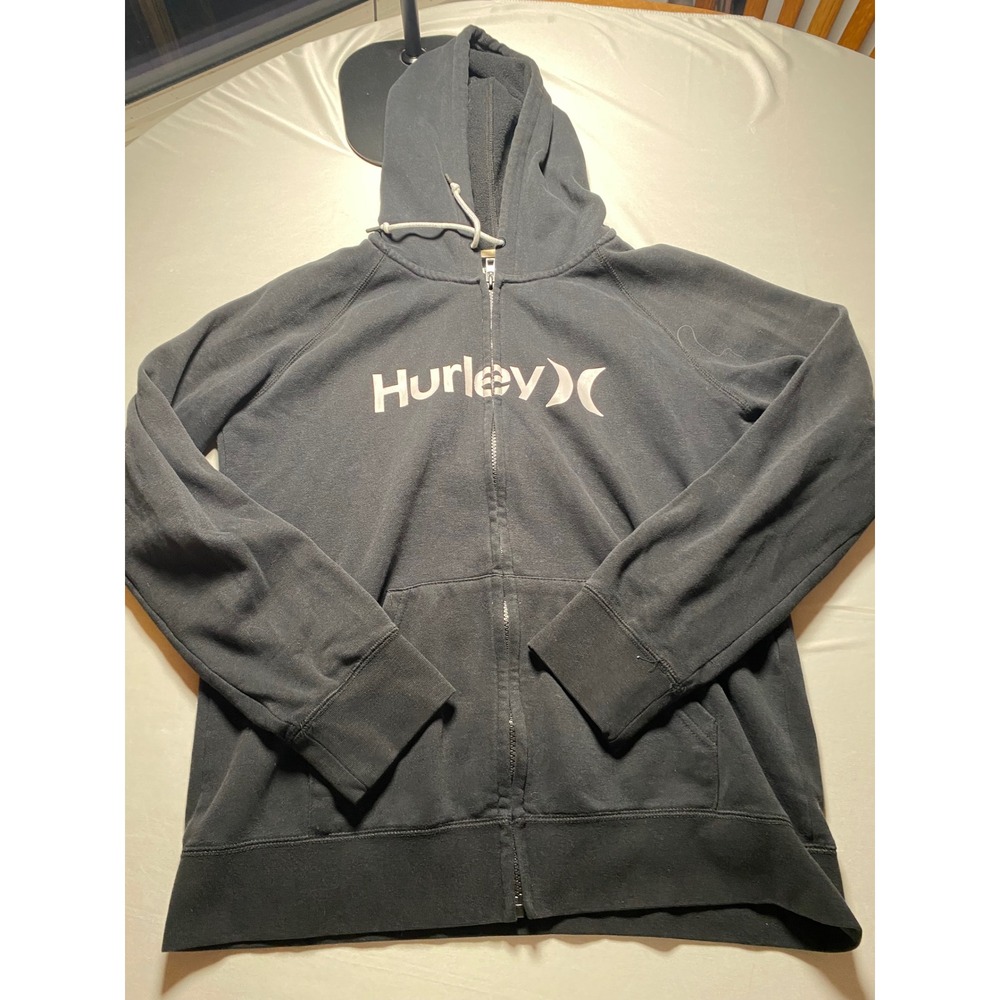 Hurley Mens Full Zip Logo Hoodie Black Fleece Sweatshirt Size M F5859-00